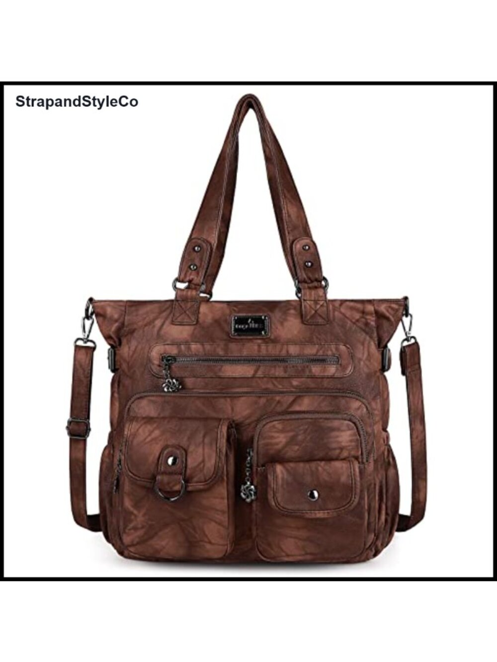 Women's PU Leather Satchel Handbag Tote Shoulder Bag with Pockets
